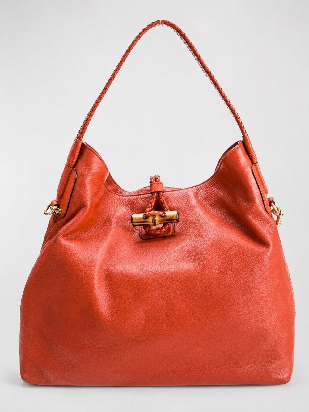Gucci Large Bamboo Hip Orange Cervo Leather Hobo Tote - No Detachable Strap
